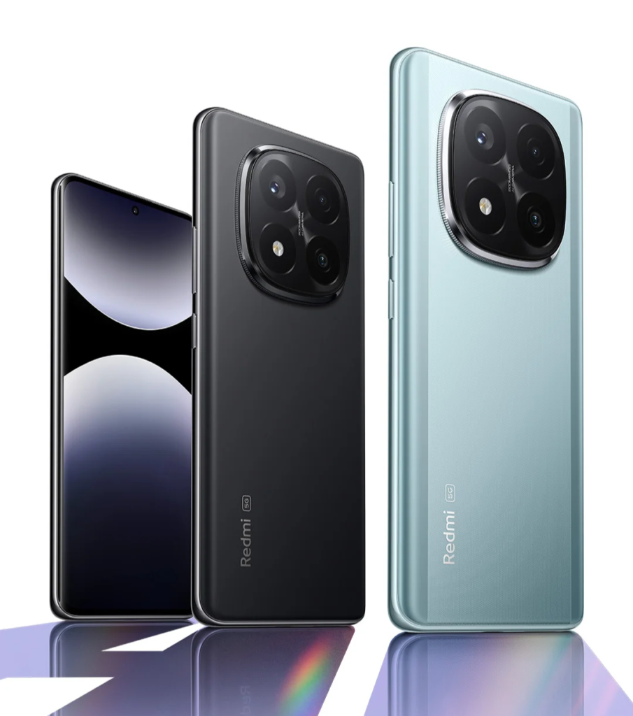 Design frontal e traseiro do Redmi Note 14 Pro+.