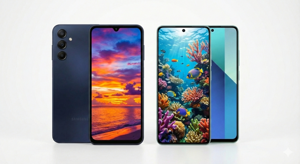 Comparação de tela Galaxy A26 5G e Redmi Note 13 5G.